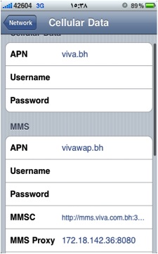 VIVA internet APN settings